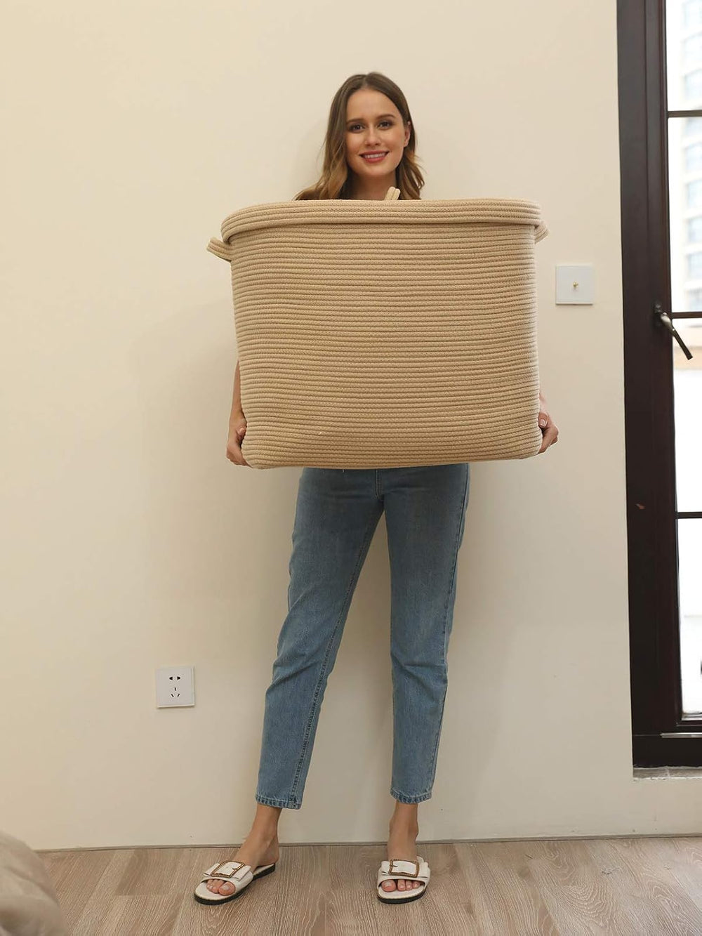 22x14x18 Inch Extra Large Rectangular Rope Basket with Lid, Decorative Blanke...