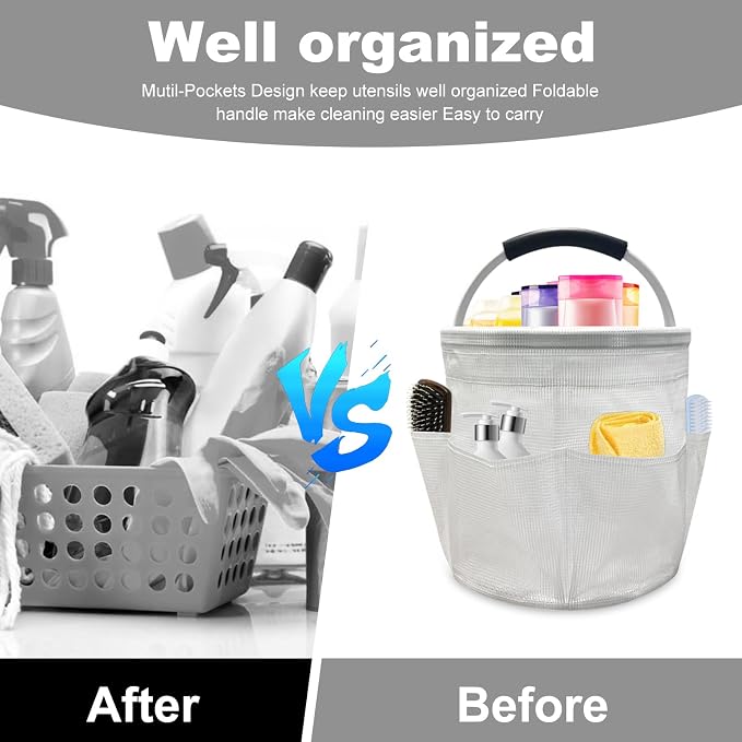 Qivine 17L Cleaning Caddy with Handle, Cleaning Supply Caddy Foldable Tool Bag - Image 3