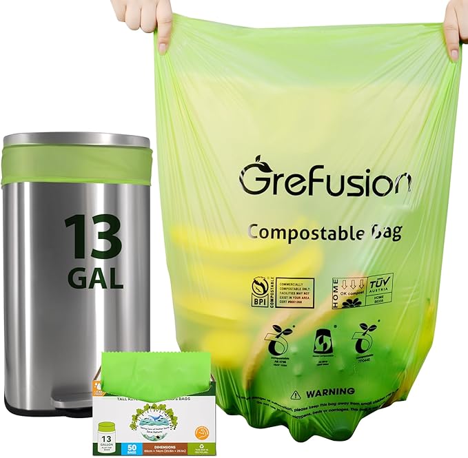 Compostable Bags, Trash bags 13+ gallon tall kitchen, Compostable Trash Lawn & by GreFusion