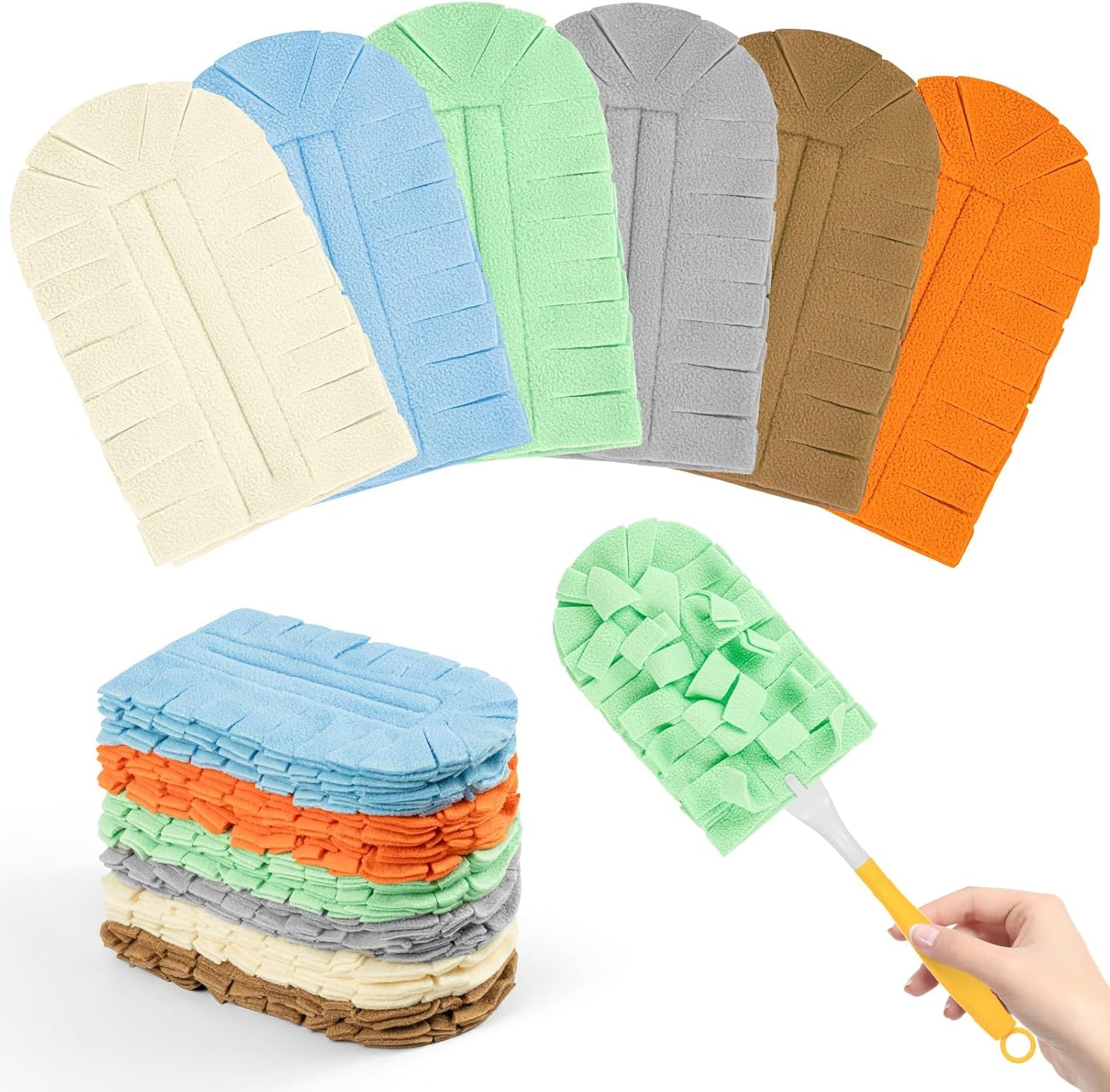 12 PCS Fleece Reusable Duster Refills Compatible with Swiffer Handle, Washable Heavy Duty Duster Pads for Fan, Window, Furniture, Car, 360 Cleaning Cloths Include 1 Handle, Morandi Colors