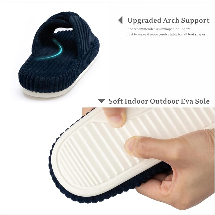 Chantomoo Slippers for Women Memory Foam House Bedroom Corduroy Bow Crossbands - Image 3
