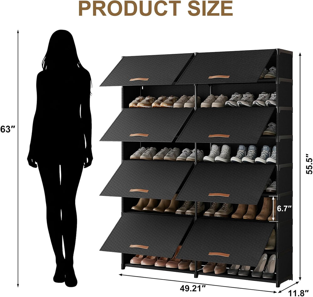 2 by 9 Tier Shoe Cabinet, 54-Pair Storage for Closet,Black