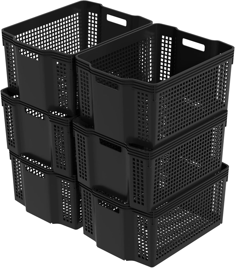 Stackable Woven Plastic Storage Baskets, 6 Pack Container Tote