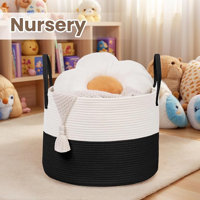 Woven Blanket Basket, 65L Large Rope Storage Bin - Image 4