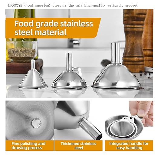 3 Pcs Stainless Steel Kitchen Funnel Made of Food-Grade Stainless Steel That - Image 4
