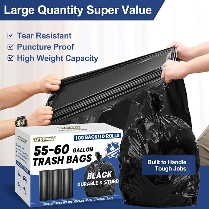 55-60 Gallon Trash Bags Heavy Duty 2.1 Mil - Image 3