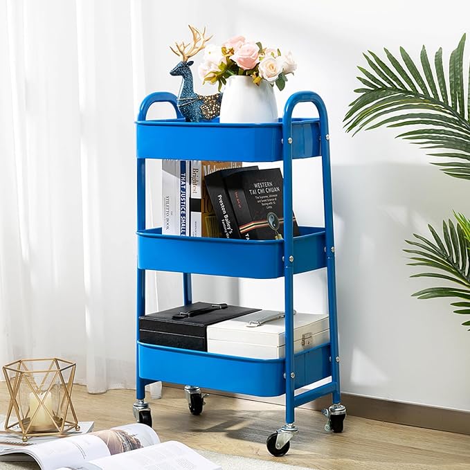 AGTEK Makeup Cart, Movable Rolling Organizer Cart, 3 Tier Metal Utility Cart - Image 2