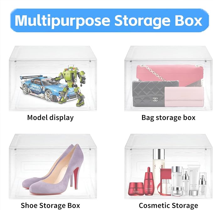 8 Pack Shoe Boxes Clear Plastic Stackable, Drop Front Shoe Storage Organizer - Image 7