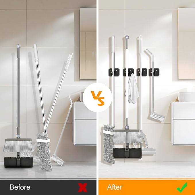 4 Pack Stainless Steel Broom Holder Wall Mount - Image 2