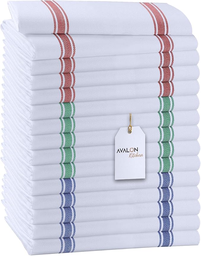 Dish Towels Set Size 15x25 Inch, 100% Cotton Soft & Absorbent Linen Kitchen by Avalon+Kitchen