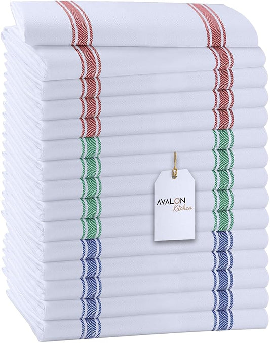 Dish Towels Set Size 15x25 Inch, 100% Cotton Soft & Absorbent Linen Kitchen by Avalon+Kitchen