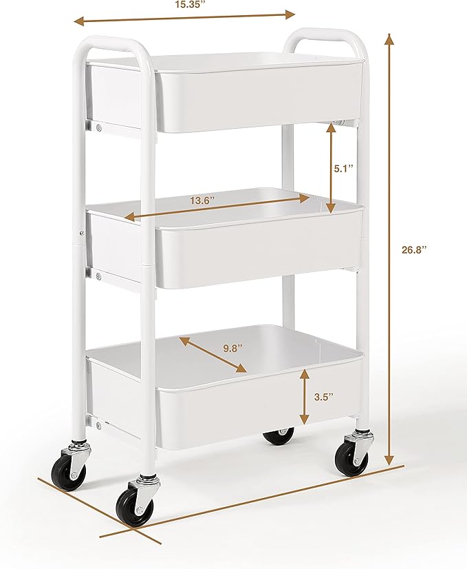 SunnyPoint 3-Tier Delicate Compact Rolling Metal Storage Organizer - Image 6