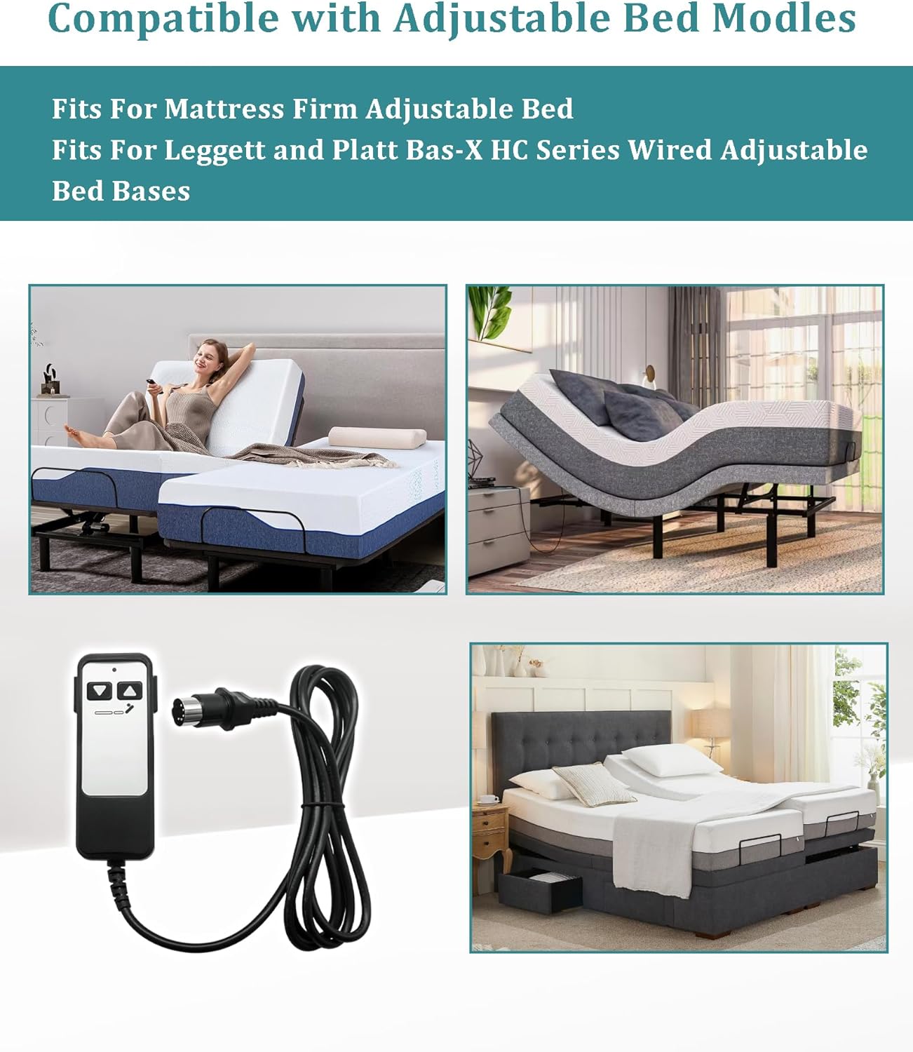 HJH5 2 Button 5 Pin Adjustable Bed Richmat Wired Remote Control Replacement Parts Fits for Matt.Firm 50 Series & Leggett and Platt Bas-X CF Wired Adjustable Bed