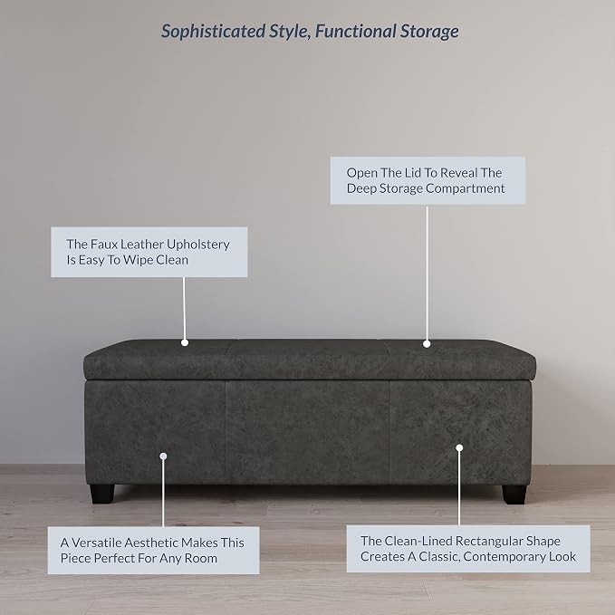 BELLEZE Storage Faux Leather Ottoman, 47 Inch Bench Bedroom Bench - Image 4