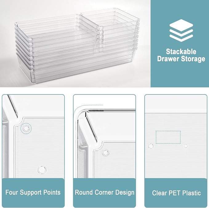 12 Pack Large Clear Plastic Drawer Organizer Trays, Desk Drawer Organizers and - Image 3
