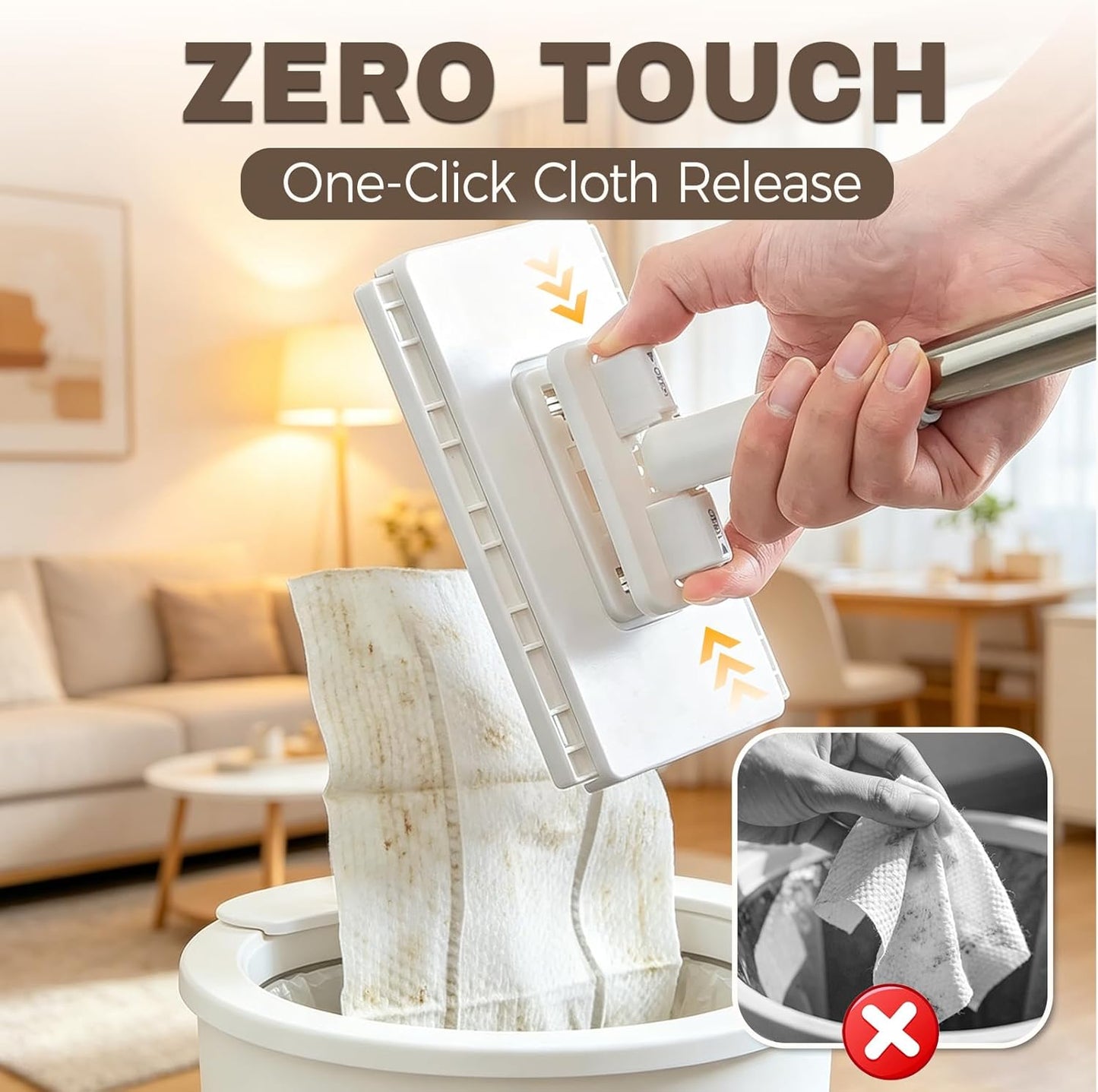 Snap Grip Mini Mop, Zero Touch Gap Dust Cleaner & Locking Head, Cloth Changing Mini Mop, for Kitchen Bathroom Toilet Corners Window Wall Cleaning(10 Reusable Cloths)