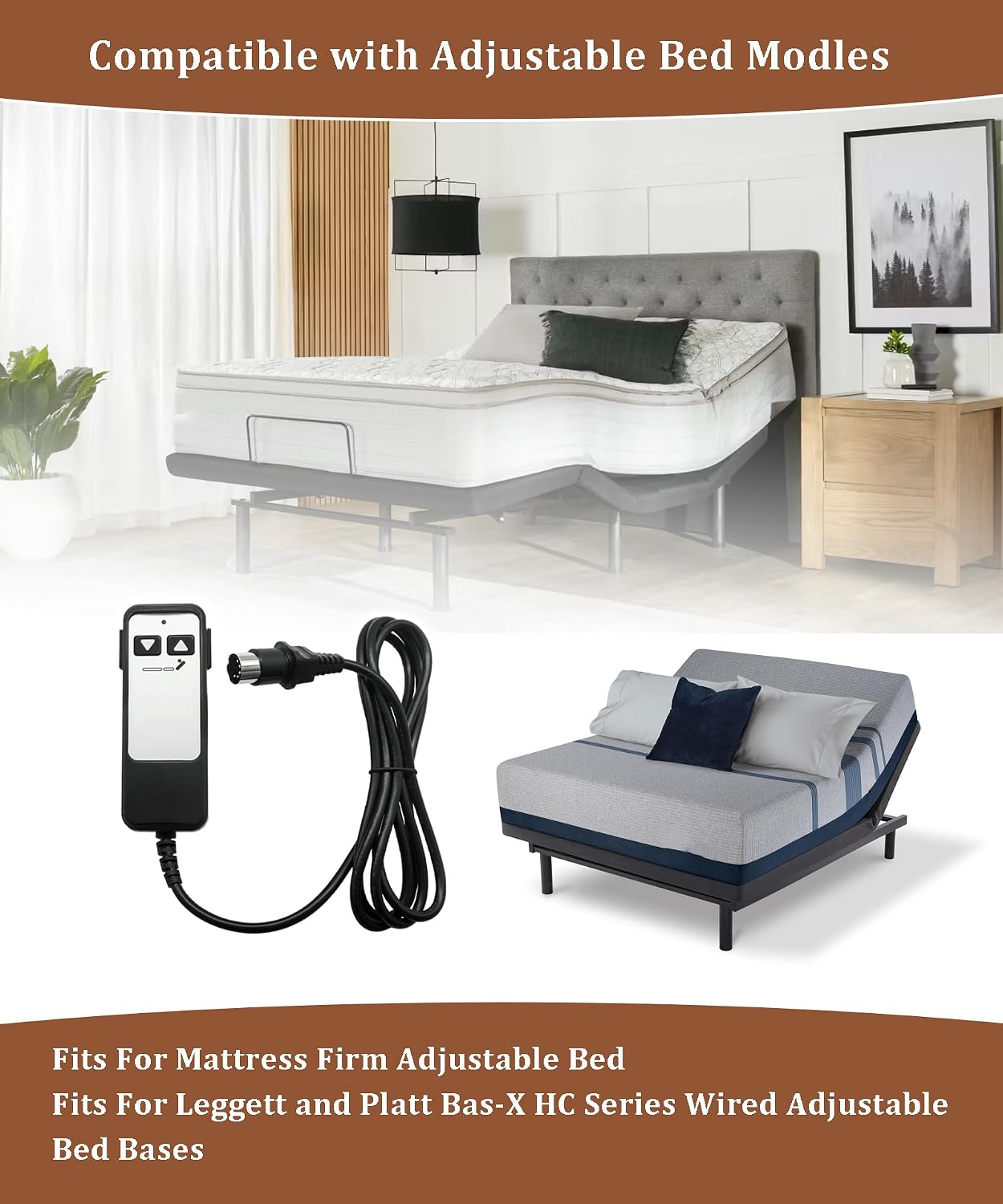 HJH5 Remote 2 Button 5 Pin Adjustable Bed Richmat Wired Remote Control Replacement Compatible with Matt. Firm 50 Series & Leggett and Platt Bas-X CF Wired Adjustable Bed Remote