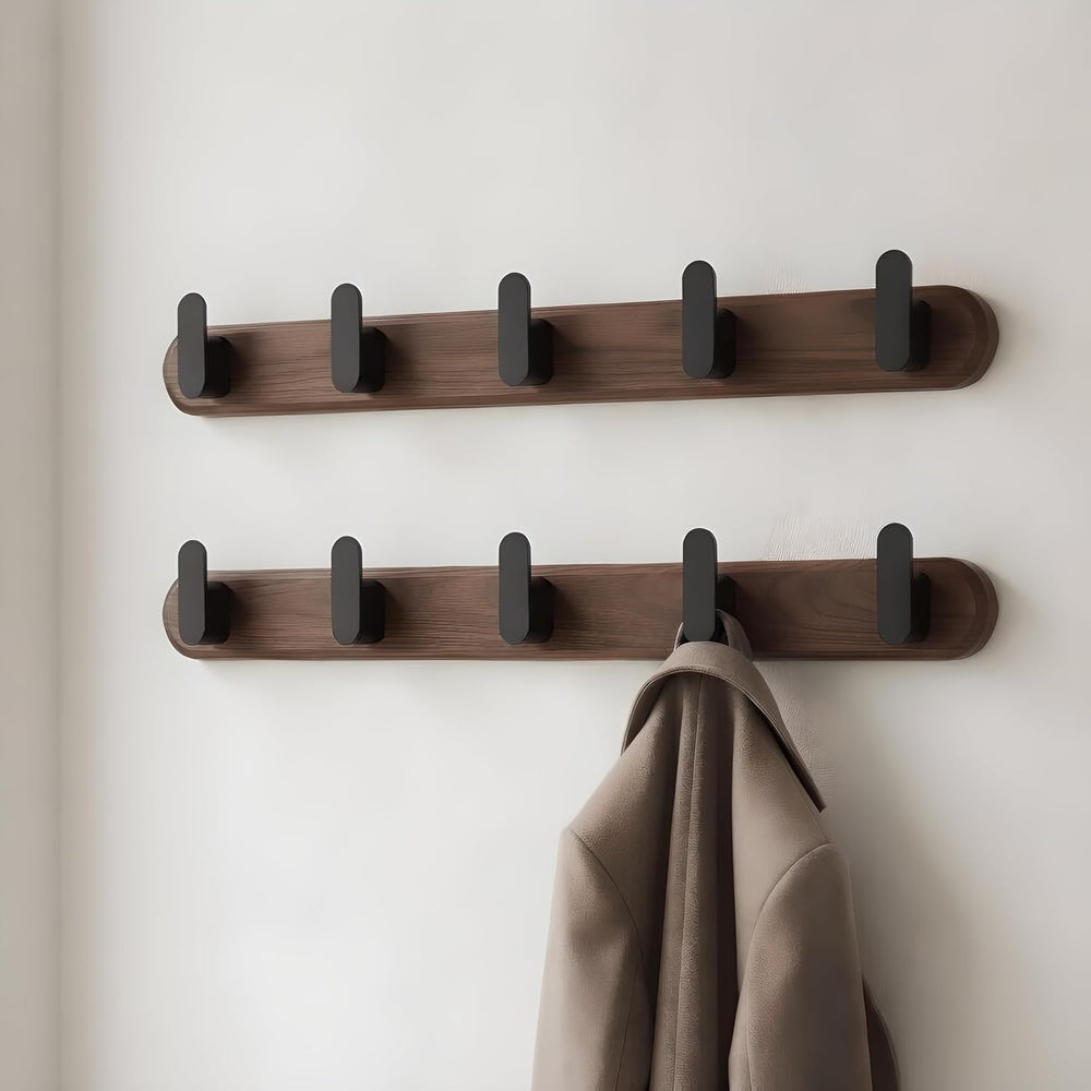 Jugen Coat Rack Wall Mount – Solid Black Walnut with 5 Heavy Duty Matte Black...