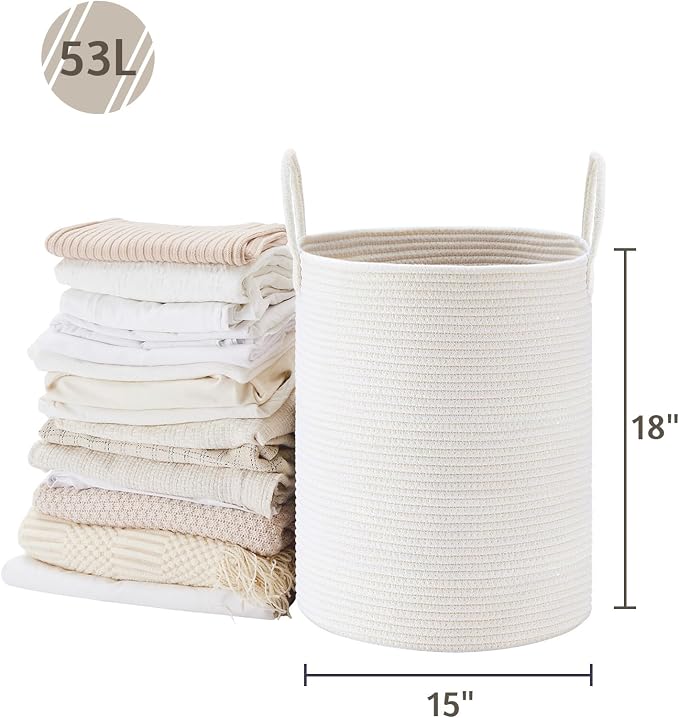 VIPOSCO Large Laundry Hamper, Tall Woven Rope Storage Basket - Image 5