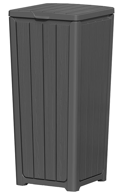 Outdoor Trash Can with Lid, Waterproof Resin Garbage Can with Tiered Lid by LHBGO