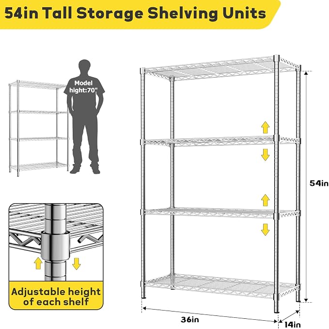 Storage Shelves, 4-Tier Adjustable Metal Industrial Utility Shelf Rack - Image 3