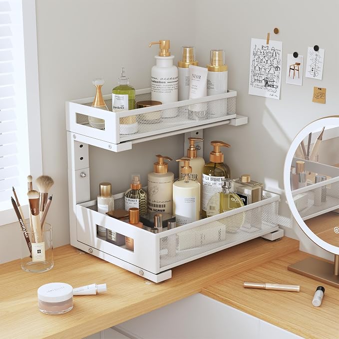 2-Pack Under Sink Storage Organizer, Large 2-Tier Elegant Mesh Pull Out Shelf - Image 7