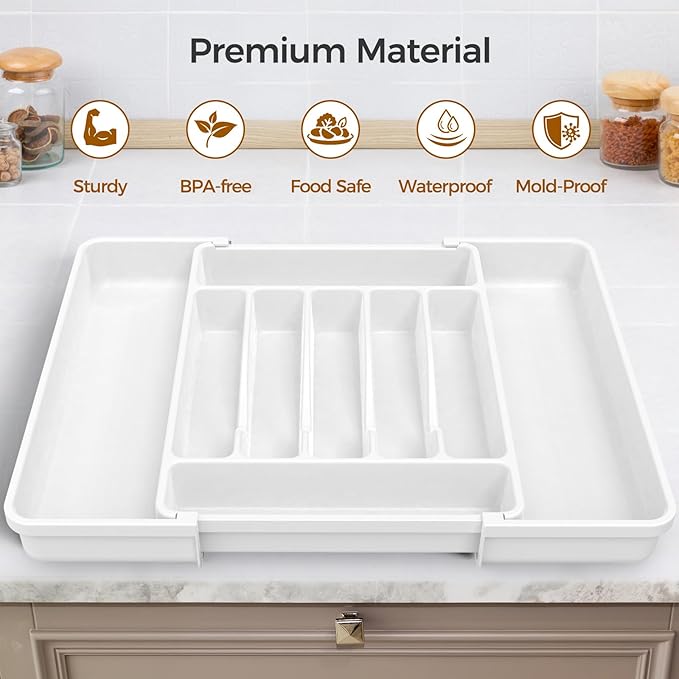 Extra Large Expandable Silverware Organizer, BPA-Free Food-Safe Cutlery - Image 4