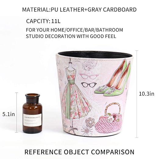 PU Leather Small Trash Can Wastebasket, Round Garbage Container Basket - Image 7