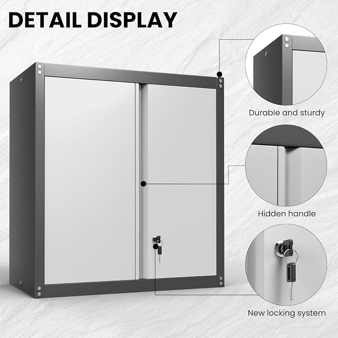 Metal Wall Cabinet, Garage Cabinets Wall Mounted, Locking Storage - Image 4