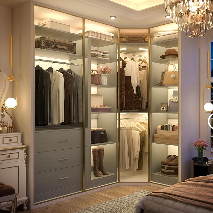 Corner Closet System with 3 Drawers, Corner Closet Organizer System with 13 - Image 3