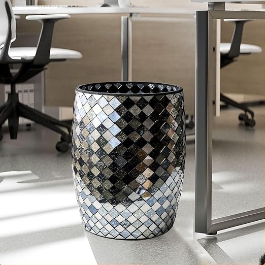 Escenzy Modern Bathroom Trash Can Mosaic Glass 5L | Decorative Small Garbage - Image 6