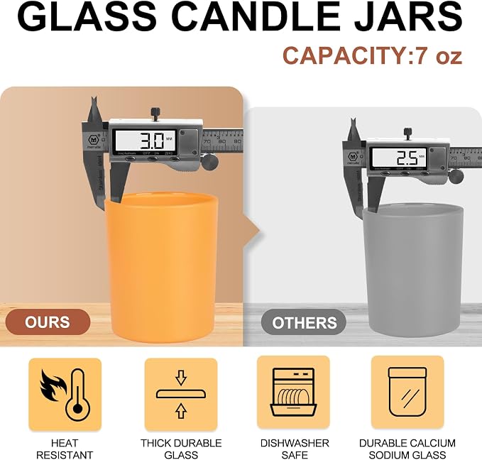 SHOWIN Thick Candle Jars for Making Candles 12 Pcs, 7 OZ Empty Jars - Image 4