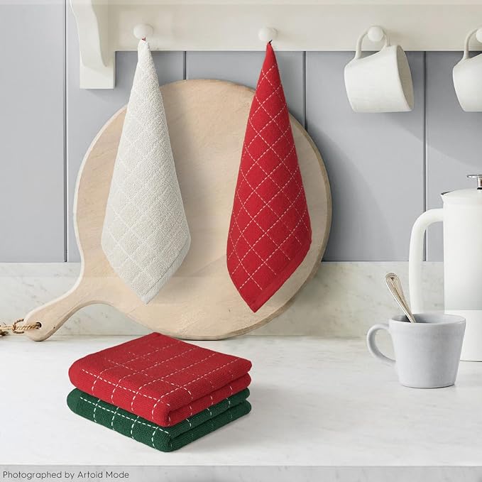 Artoid Mode Checkered Designed Cotton Terry Kitchen Dish Cloths, 12x12 Inch - Image 2