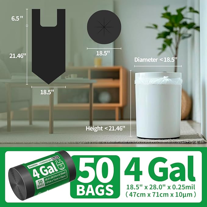 Small Trash Bags with Handles 4 Gallon 50 Count Black - Image 6