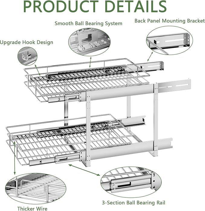 2 Tier Individual Pull Out Cabinet Organizer 22½" W x 21½" D, Heavy Duty - Image 7