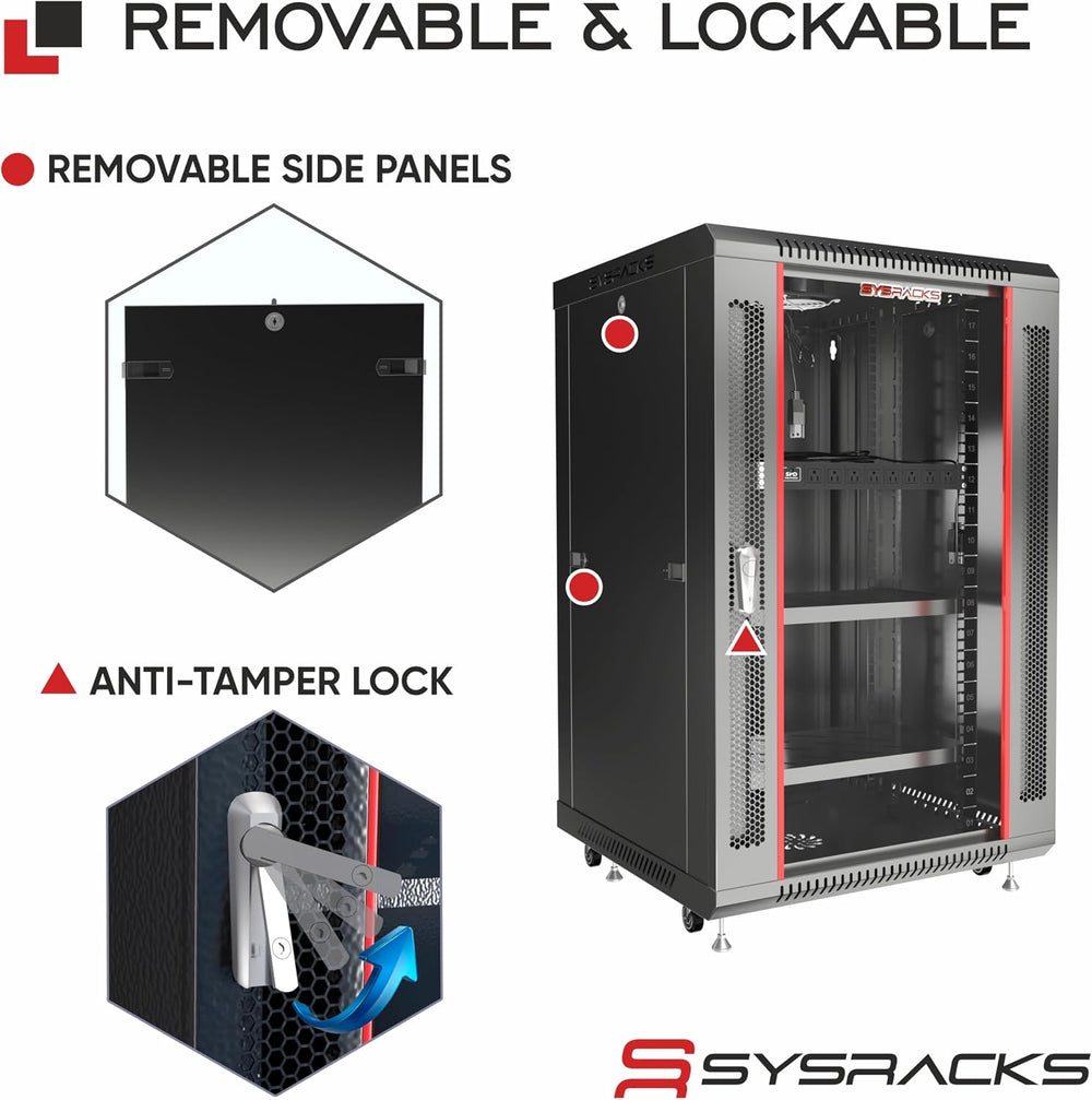 18U Wall Mount Server Rack Cabinet 24” Deep, 19” Network & AV Enclosure f...