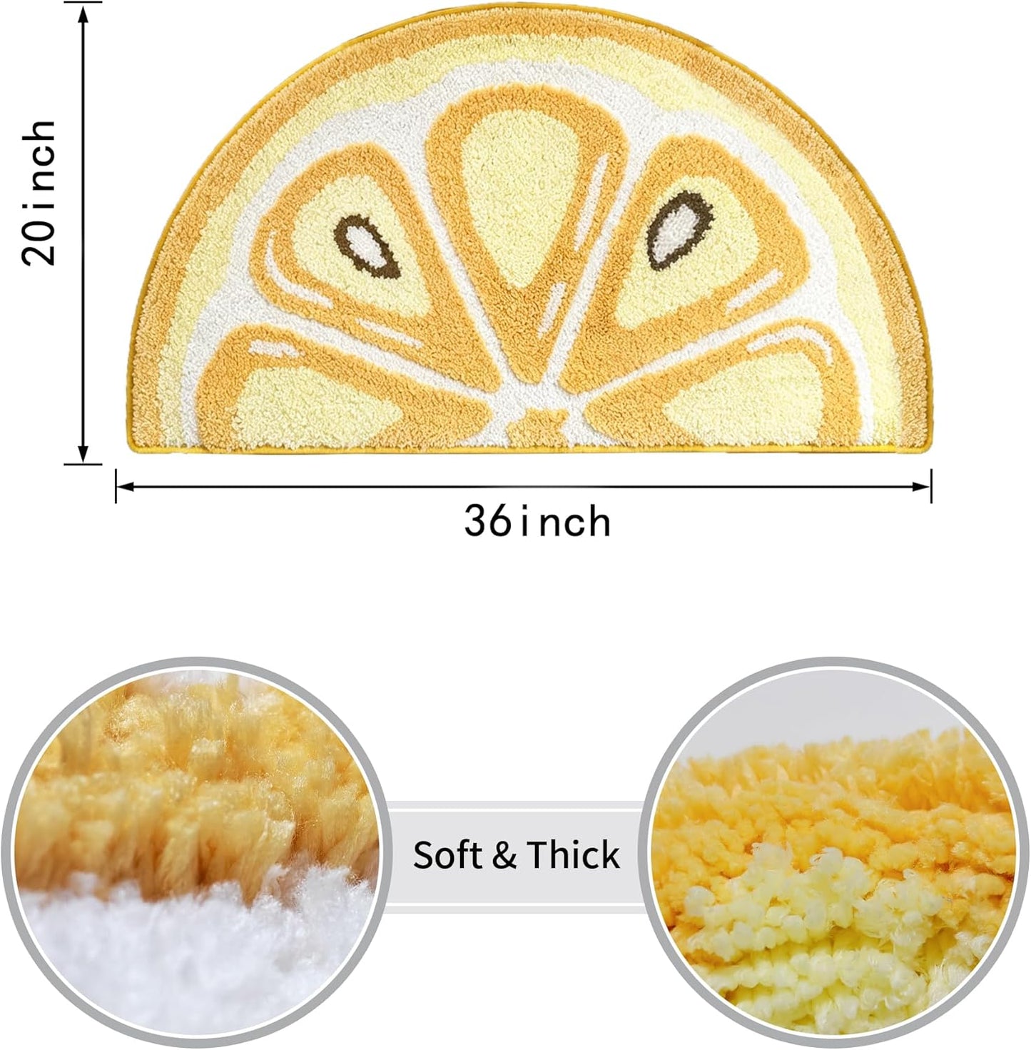 Cute Fruit Bath Rug, Summer Lemon Bath Mat, Soft Plush Fluffy Absorbent Quick Dry Shower Rug, High-Low Pile Non Slip Floor Mat for Bathroom, Bedroom, Living Room, Kitchen Sink & Kids Room, 19.6"x35"