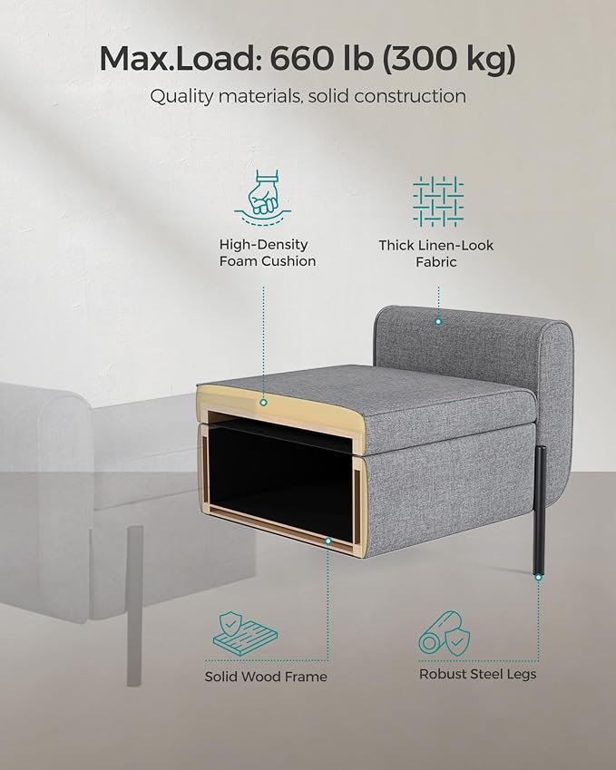 SONGMICS Storage Bench with Armrests, Ottoman - Image 5
