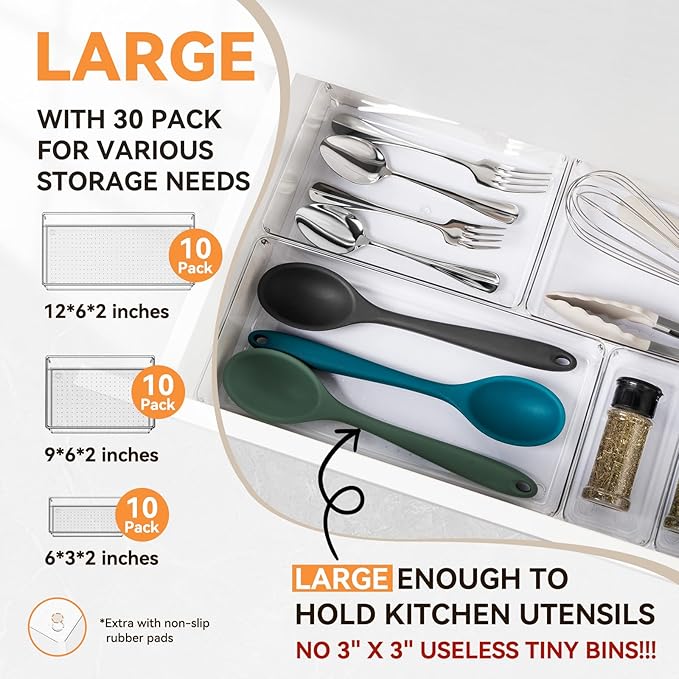 Criusia 30 Pack Large Clear Plastic Drawer Organizer Bins - Image 2