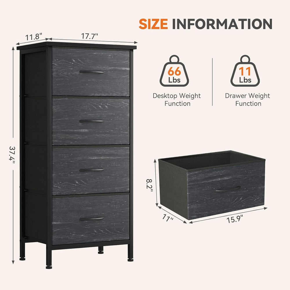 Sweetcrispy Dresser for Bedroom, 4 Drawer Storage Cabinet, Tall Nightstand