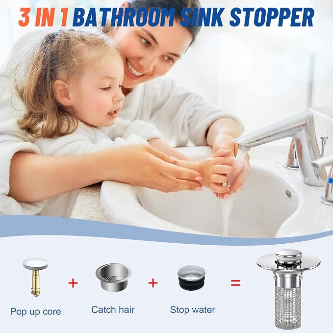 2PC Bathroom Sink Stopper Hair Catcher, Pop Up Sink Drain Filter - Image 9