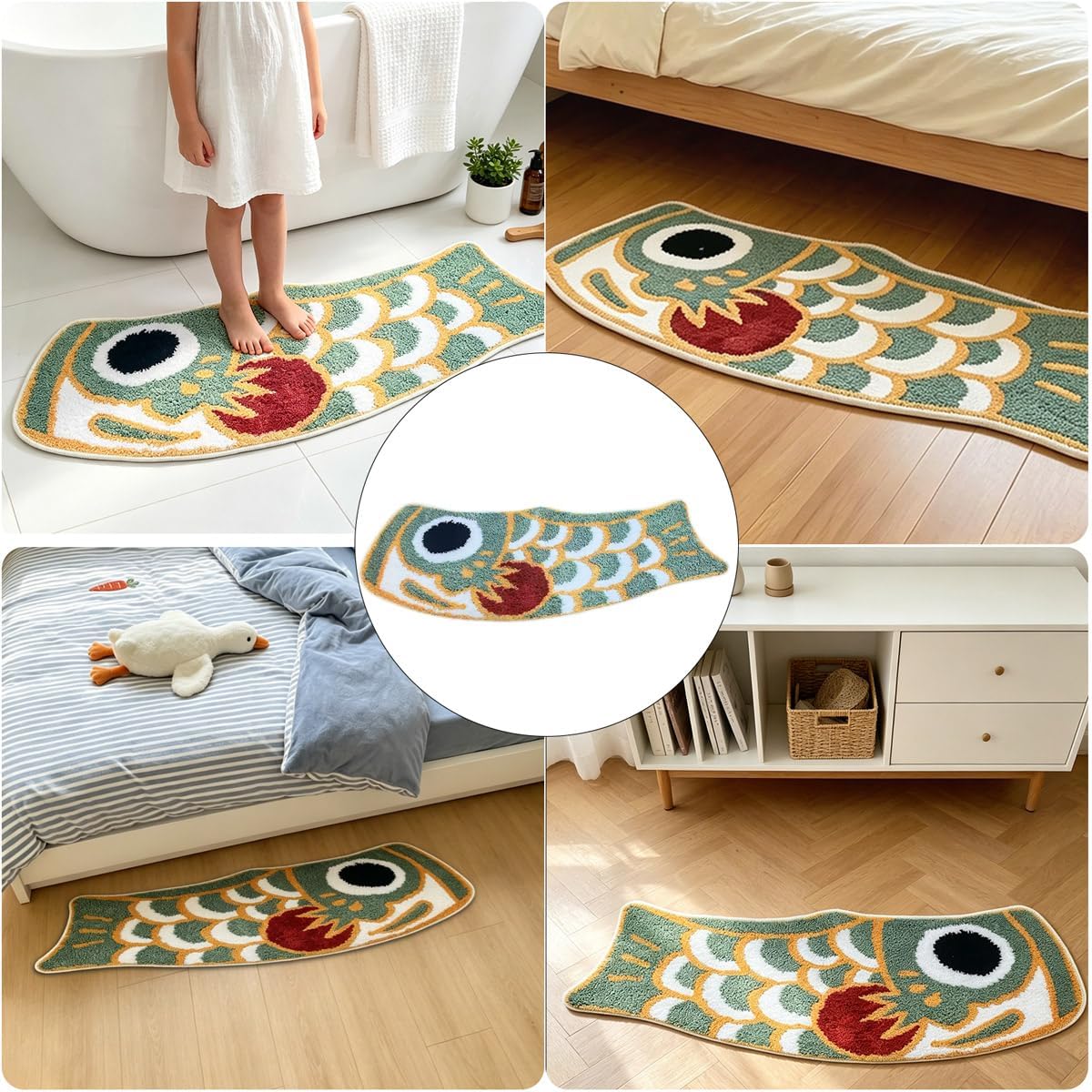 Fish Bathroom Rug, Non-Slip Absorbent Japanese Koi Shape Bath Mat, Soft Microfiber Machine Washable Rug for Shower Tub Floor 15.7" x 47.2"