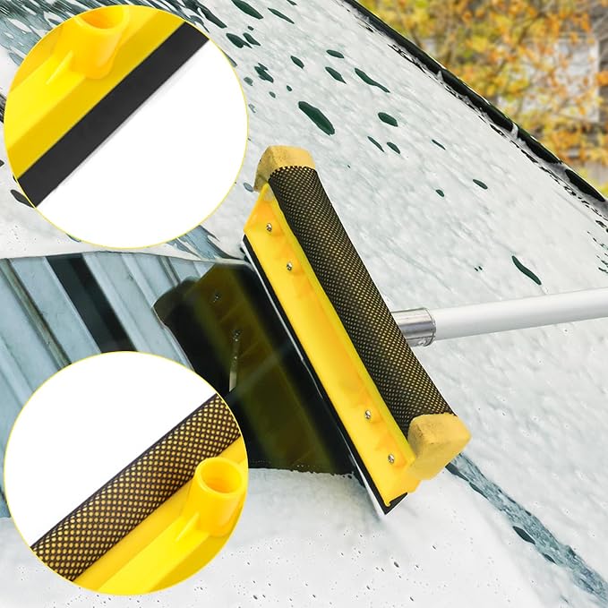 11.6" Window Squeegee with Scrubber, 2-in-1 Car Glass Cleaning Kit with Sponge - Image 5