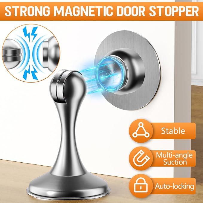 Crosize Magnetic Door Stoppers 4 Pack, Stainless Steel Door Catch - Image 2