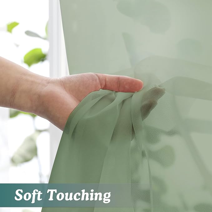 Chyhomenyc Sage Green Sheer Curtains 84 Inches Long 2 Panels, Light Filtering - Image 6