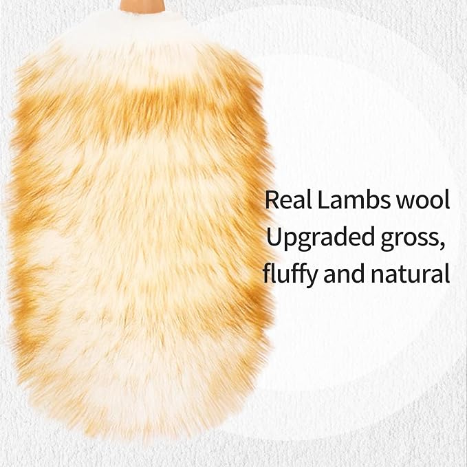 Lambswool Duster with Solid Wooden Handle, Leather Hang Strap, Comfortable - Image 4