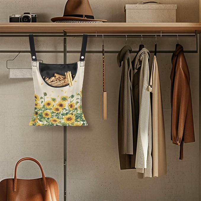 Sunflower Clothespin Bag, Hanging Laundry Bag, Hanging Storage Organizer - Image 4