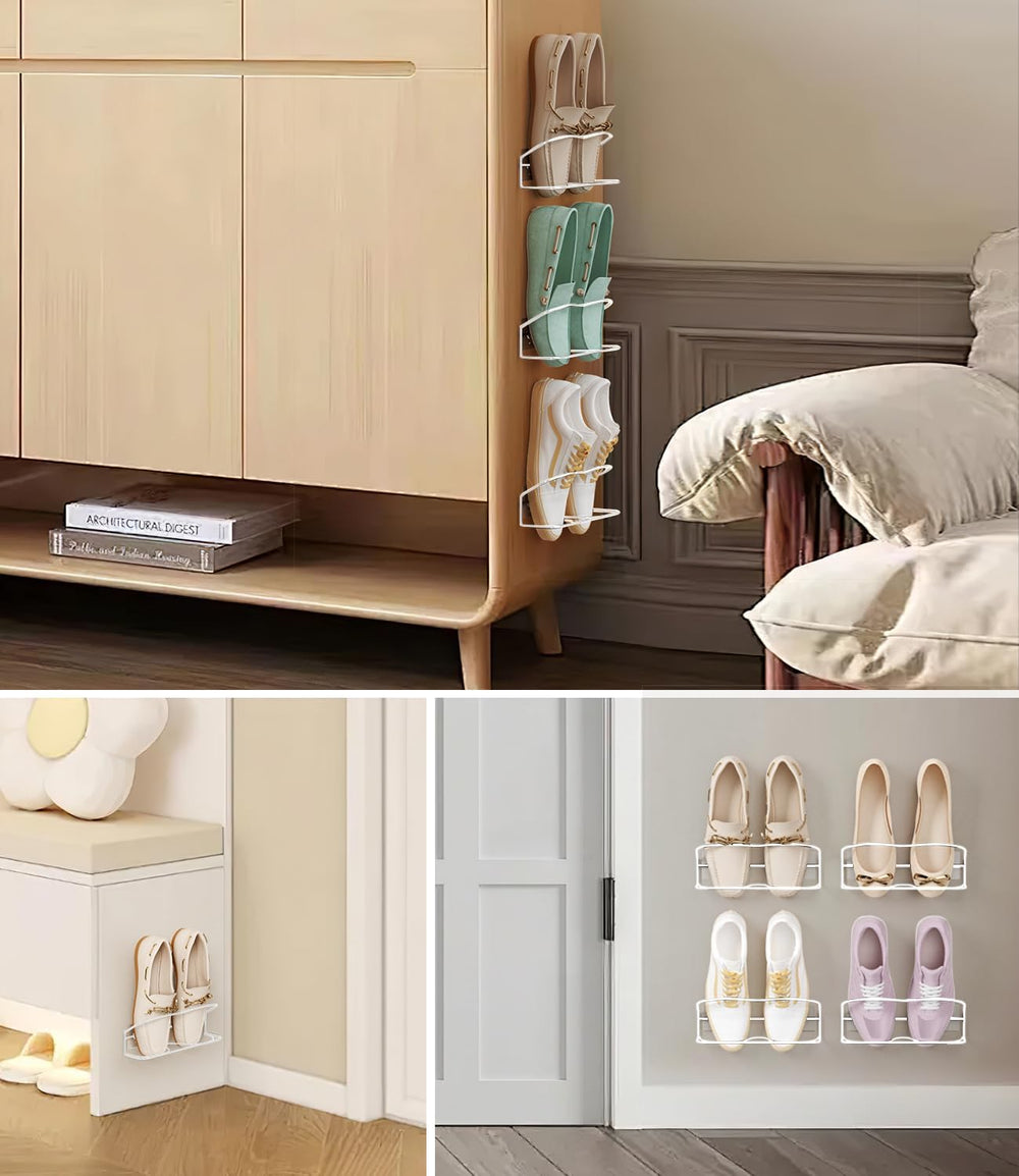 10Pack Wall Mounted Shoe Rack with Sticky Hanging Strips (White)