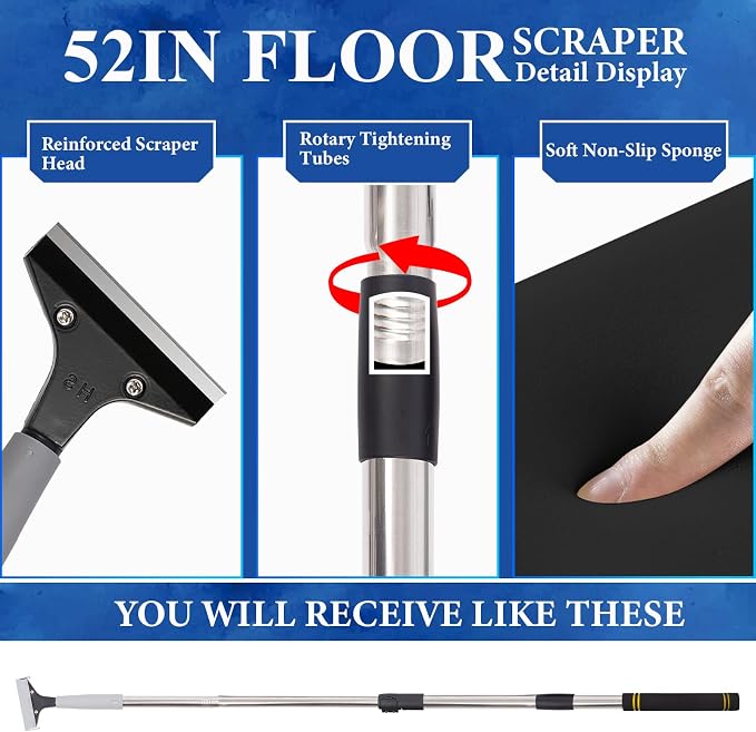 Floor Scraper Telescopic, 38 to 52in 4Inch Razor Blade Floor Scrapers Long - Image 3