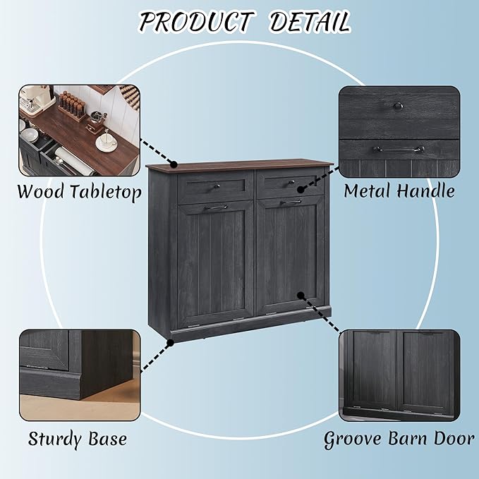 Double Tilt Out Laundry Hamper Cabinet, 20 Gallon Farmhouse Trash Can Cabinet - Image 5